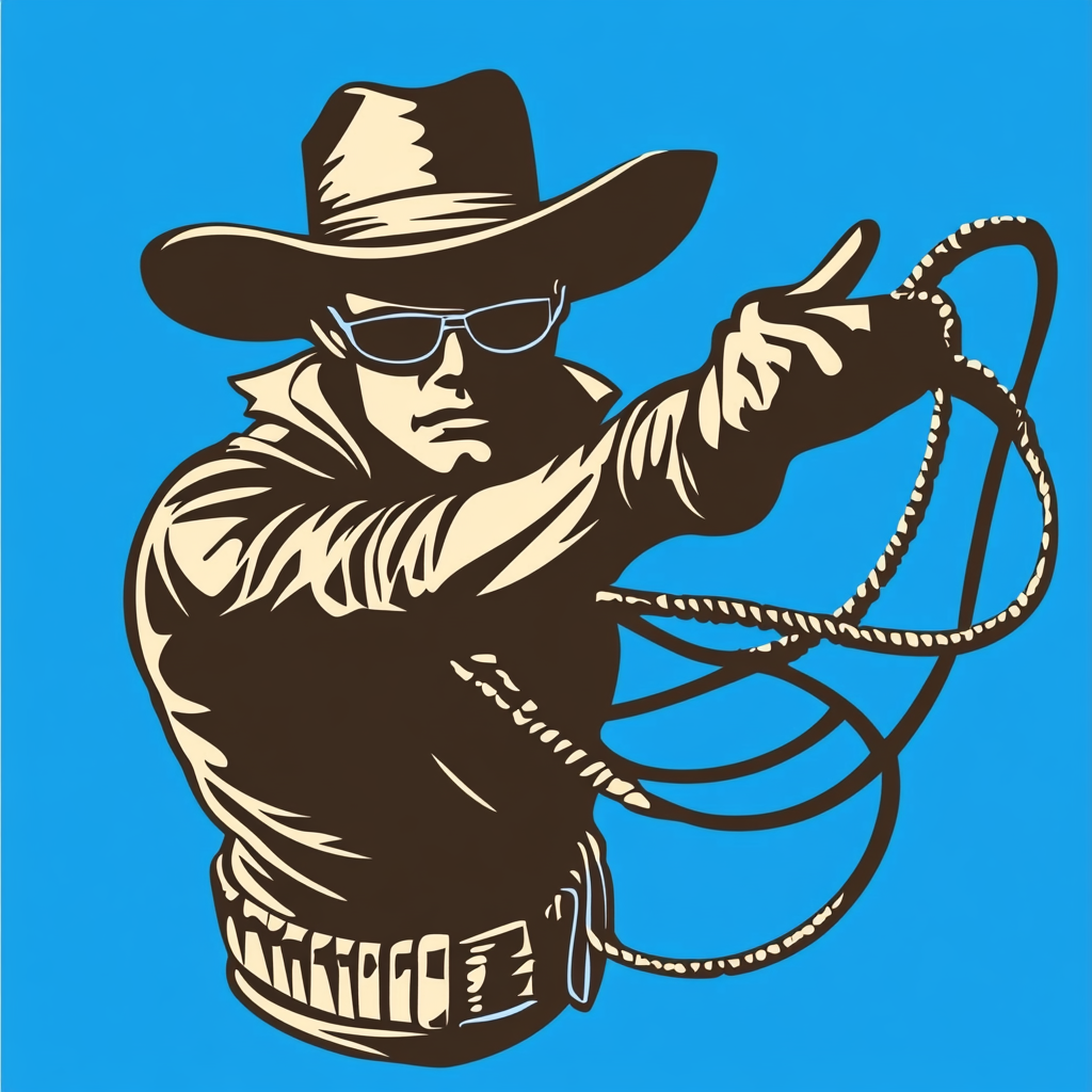 The Outlaw Cowboy with Lasso on Blue Background