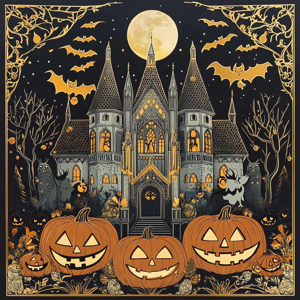 The Owlery on Halloween Night in Gold Foil