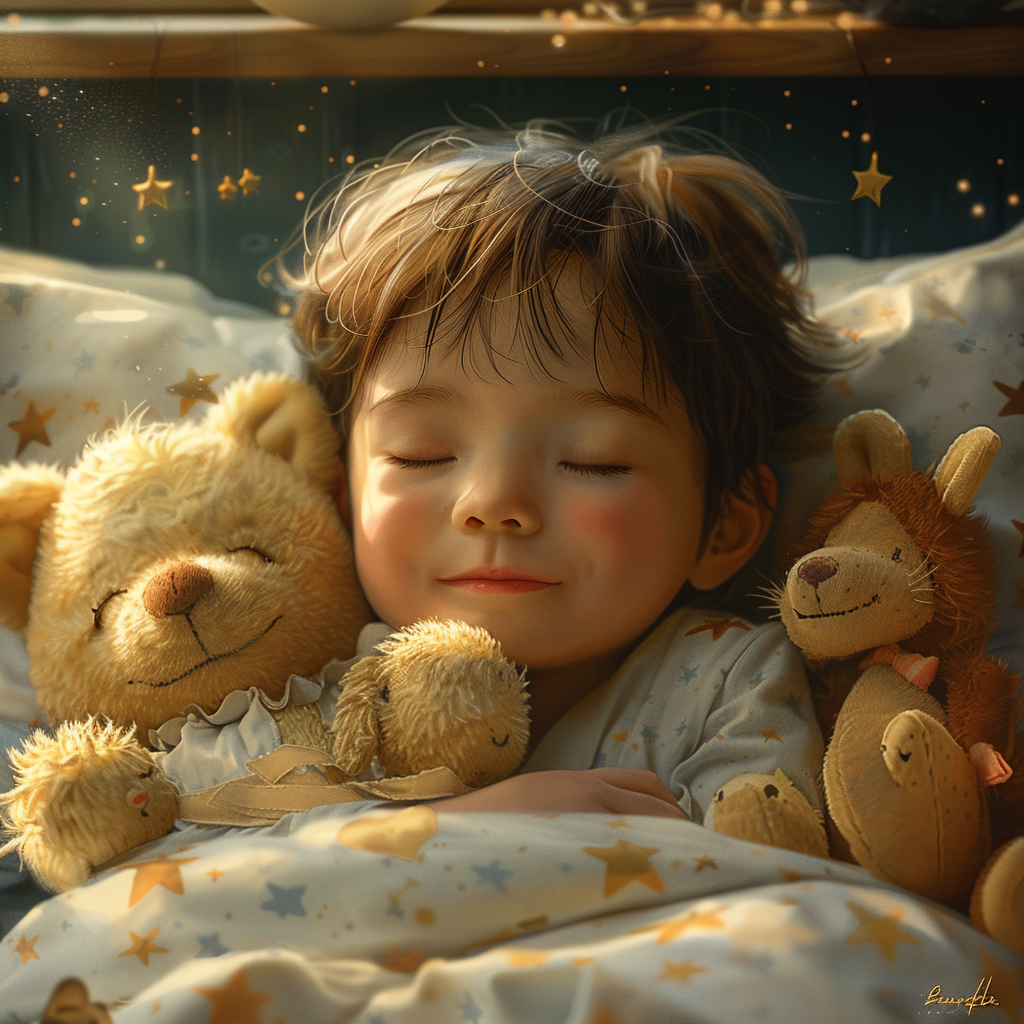 The Peaceful Child Sleeping Among Stuffed Animals