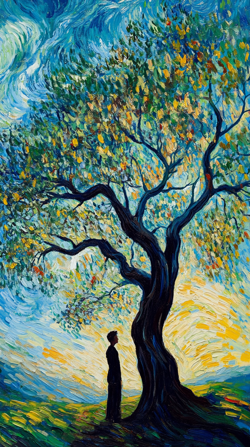 The Person Standing by a Vibrant Tree