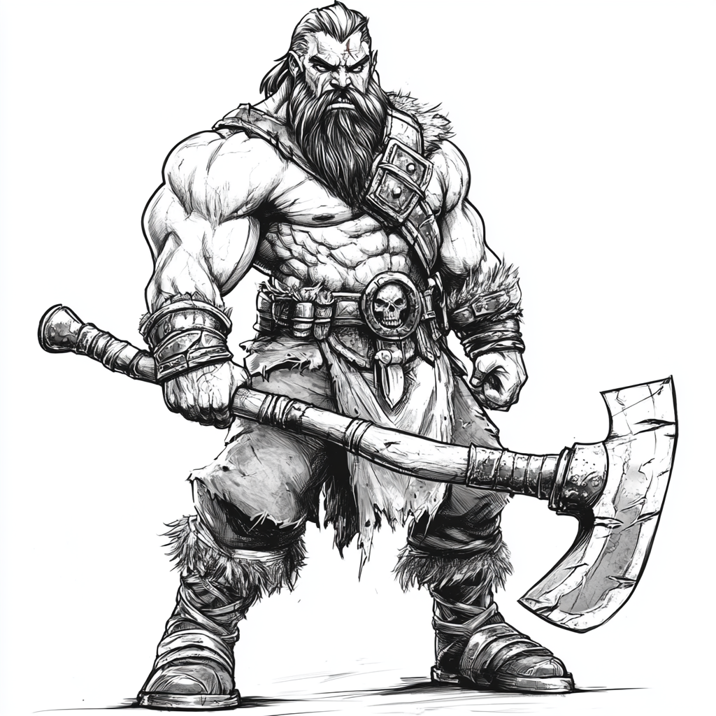 The Powerful Cartoon Barbarian Warrior with Great Axe