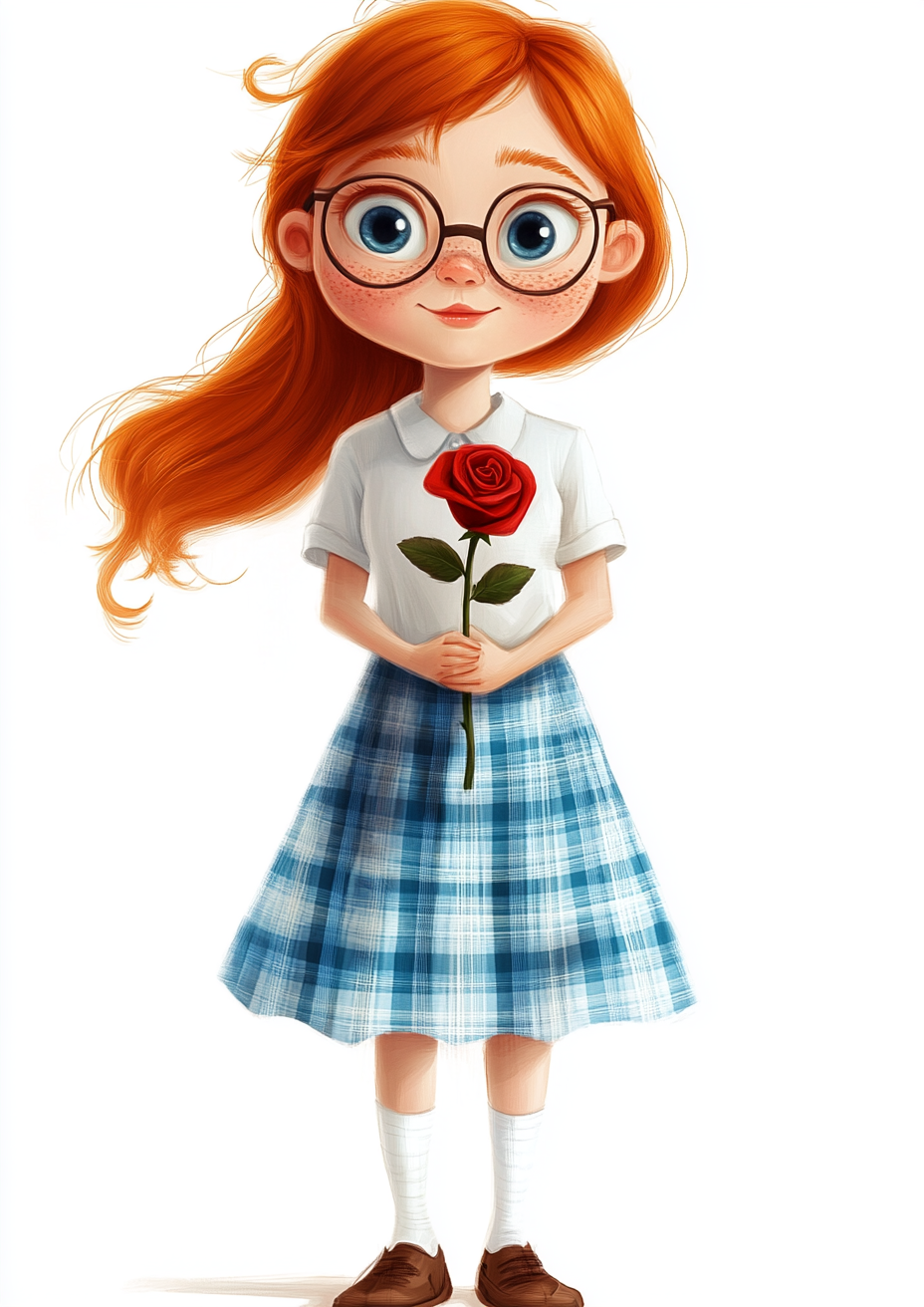 The Pretty Girl with Glasses and Rose