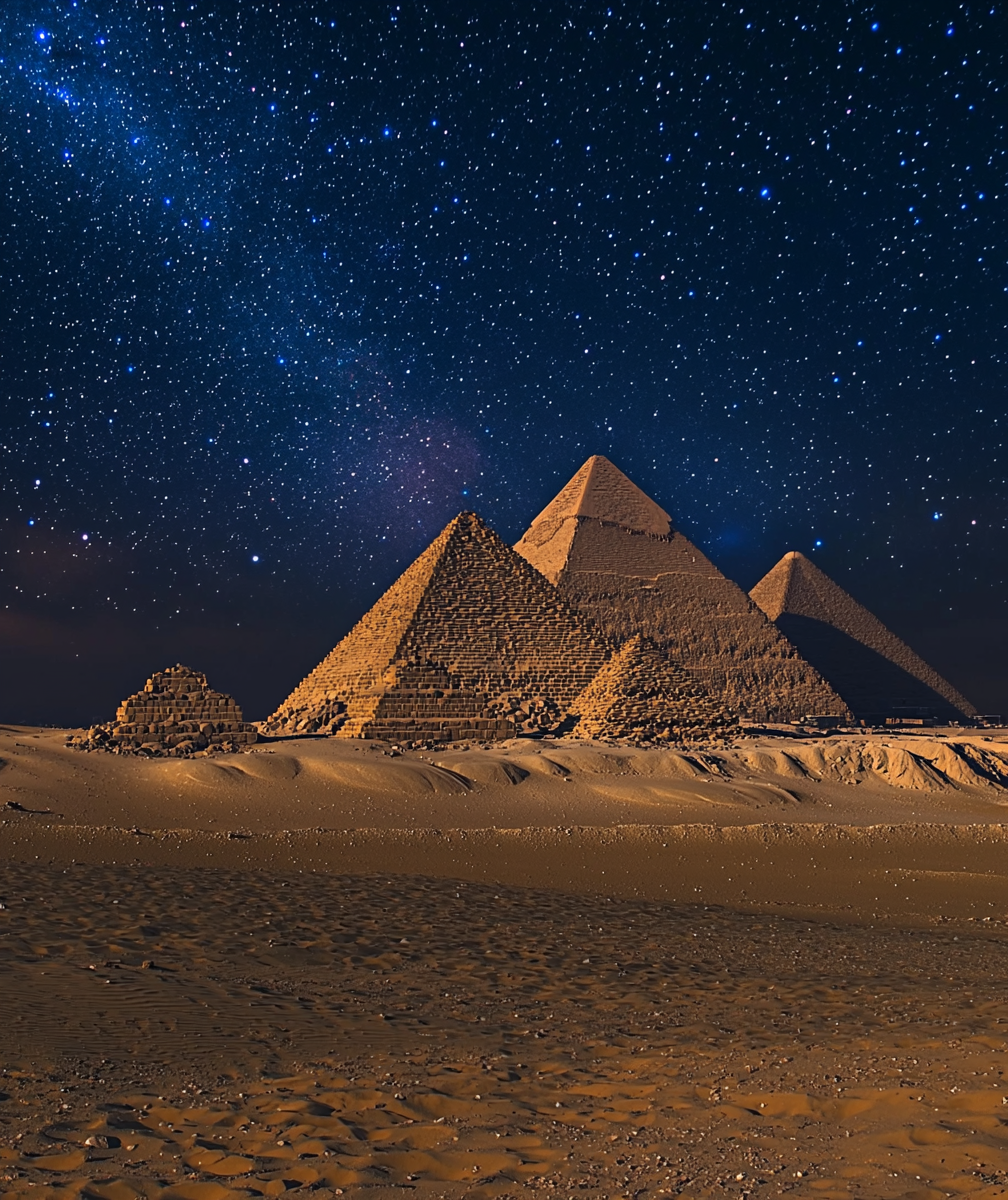 The Pyramids of Giza at Sunset in Egypt.