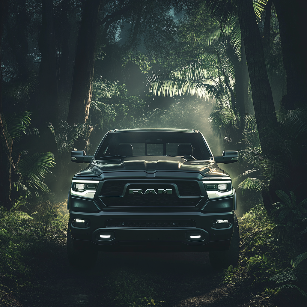 The Ram 1500 Truck Parked in Mystical Jungle Night