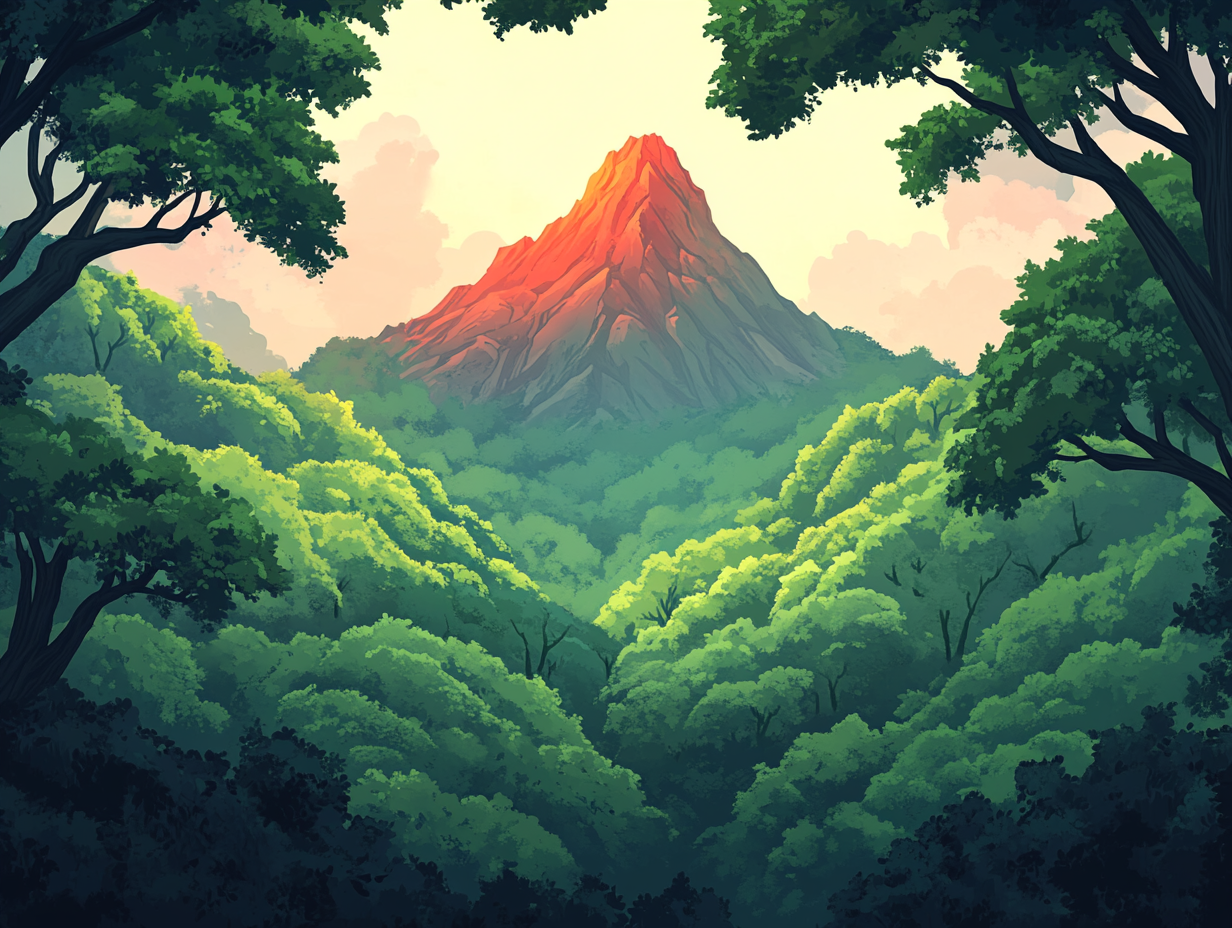 The Red Mountain Peak in Thick Forest