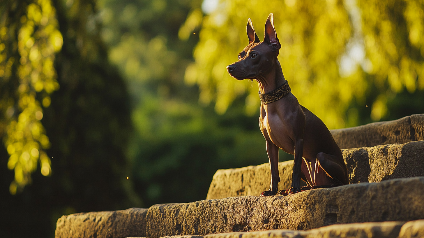 The Regal Xoloitzcuintle on Aztec Pyramid