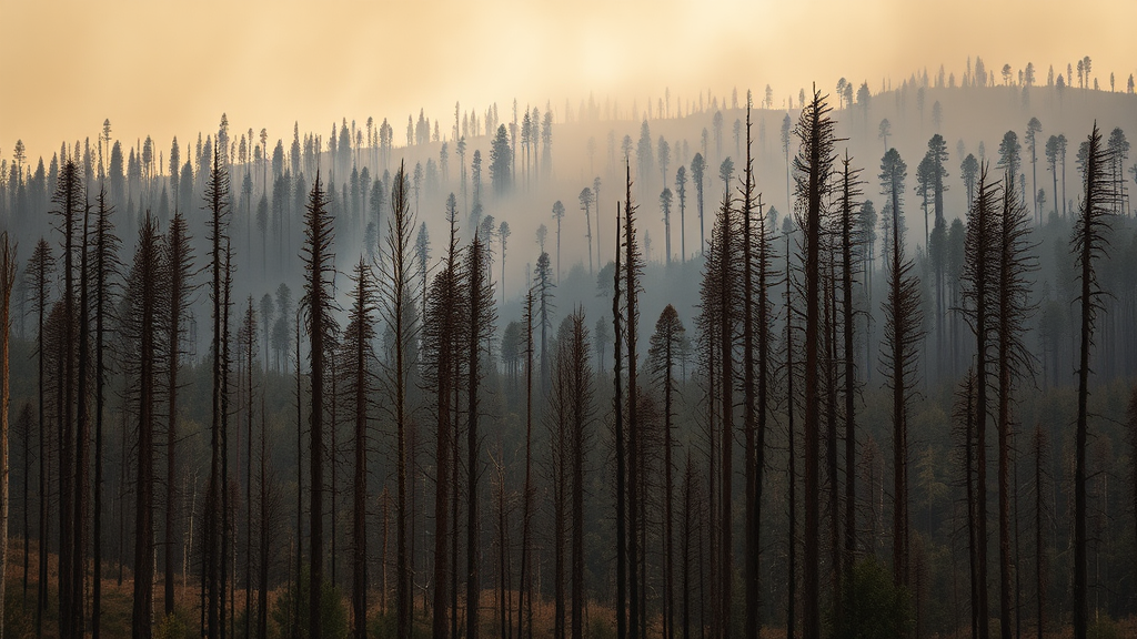 The Sad Forest After The Wildfire Incident.