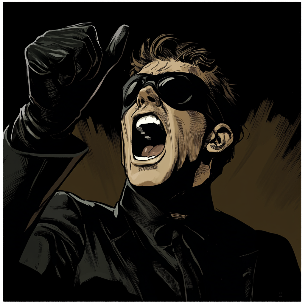 The Screaming Man in Black Comic Style