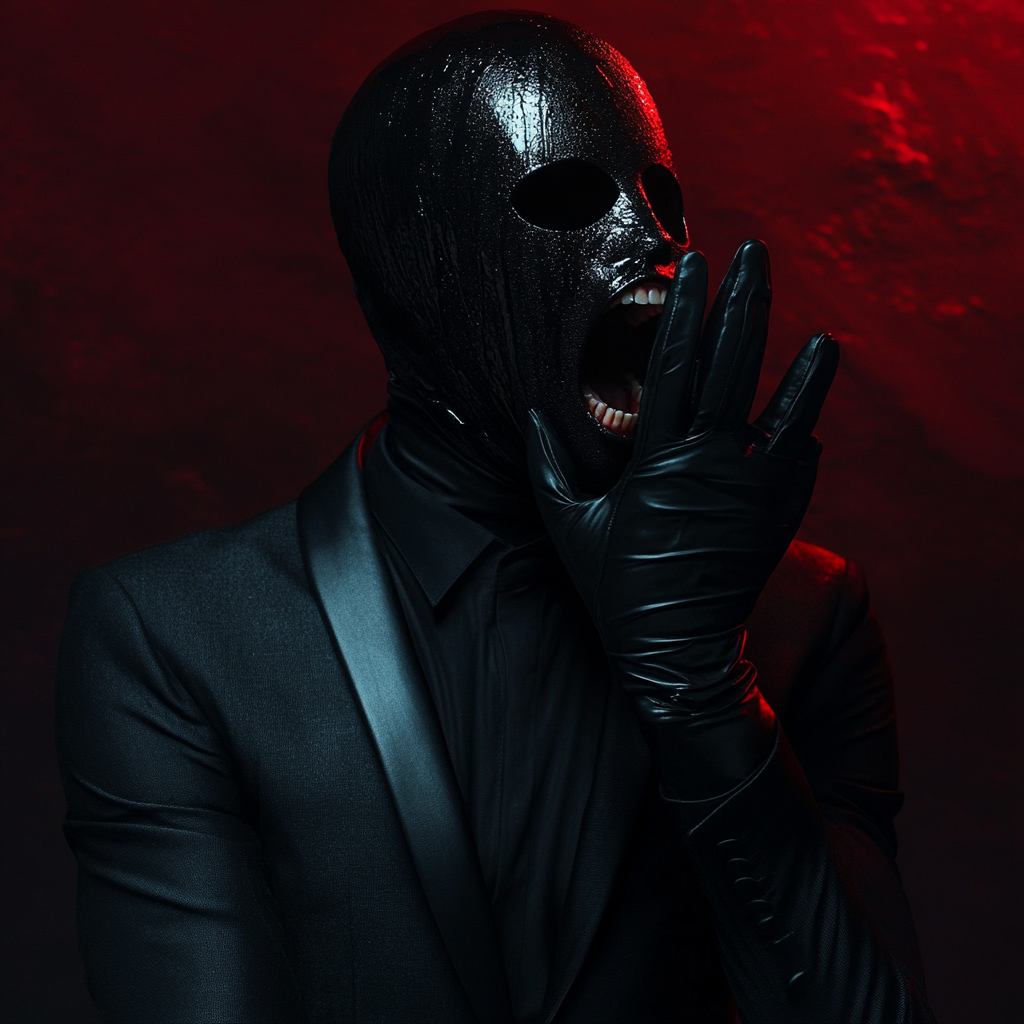 The Screaming Man in Black Suit Mask