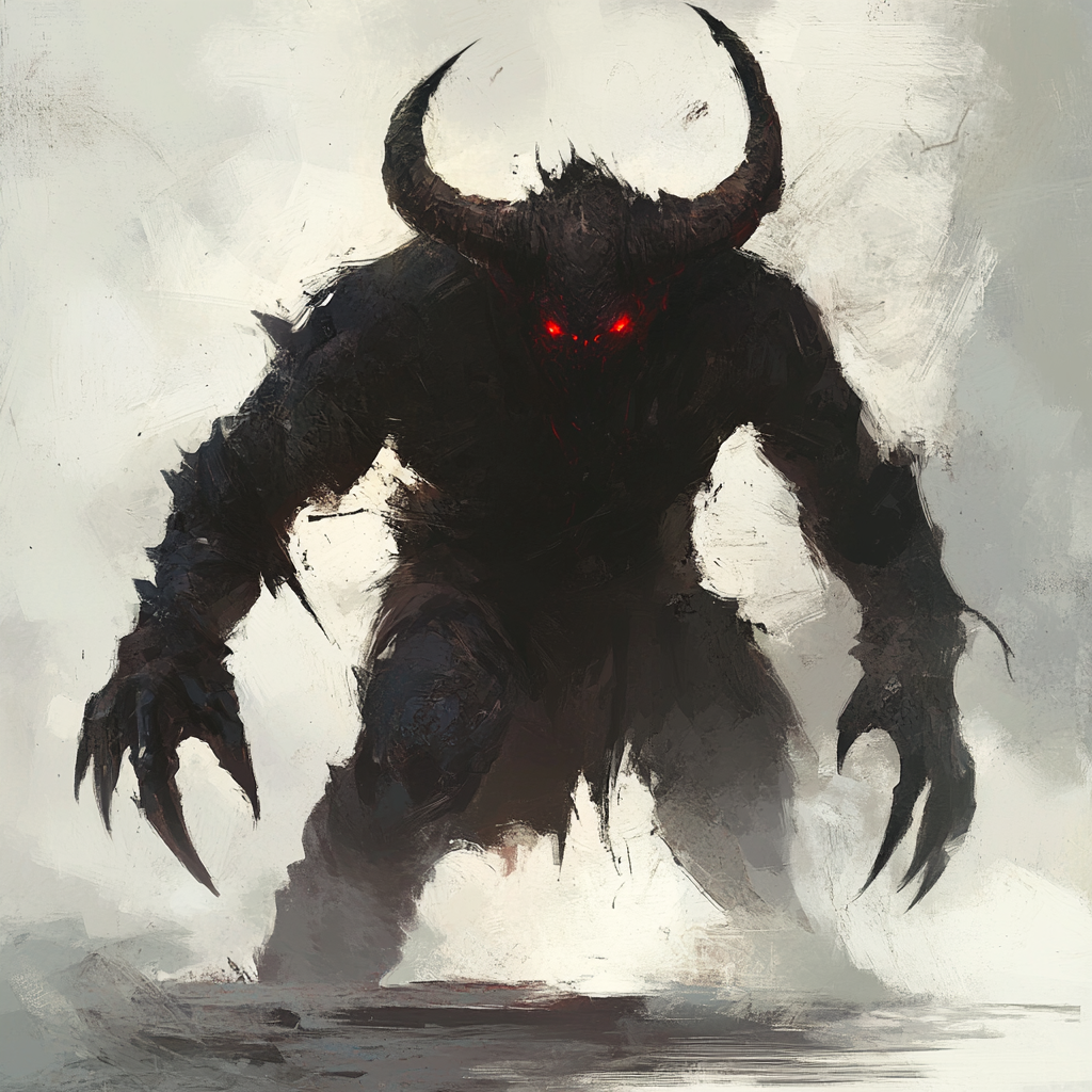 The Shadowy, Horned Monster with Glowing Red Eyes