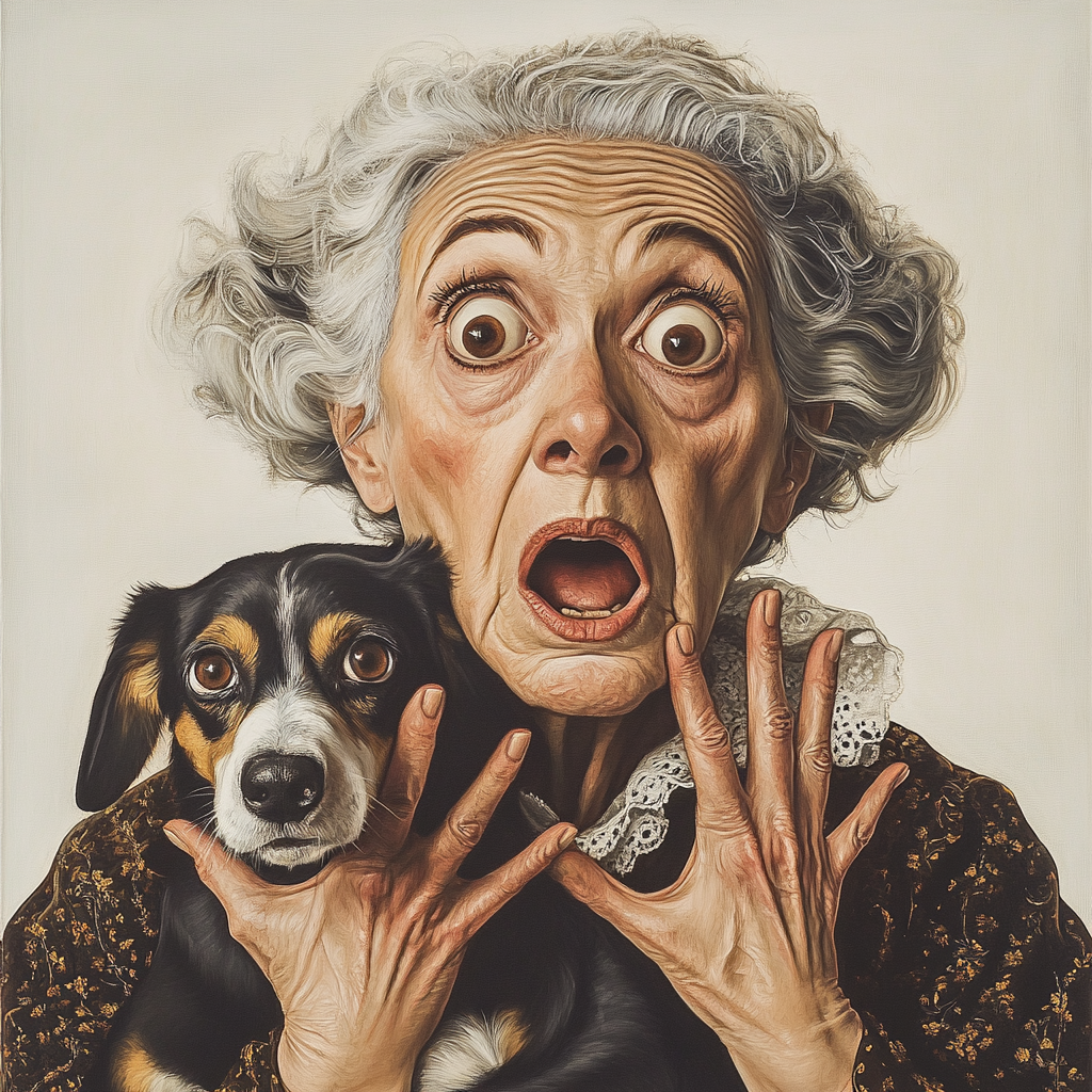 The Shocked Victorian Mother Hubbard and Dog Tableau