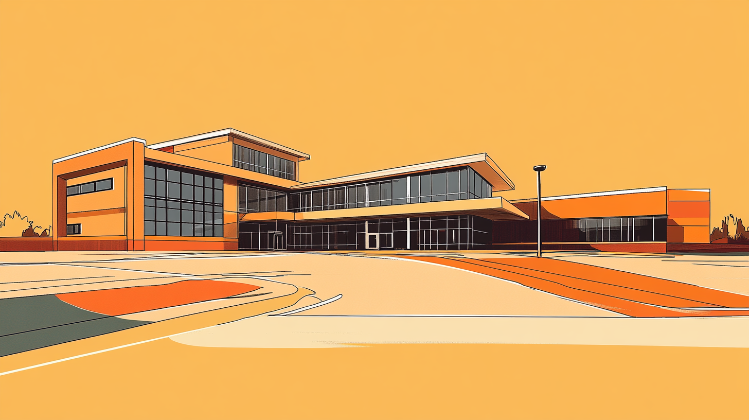 The Simple 2D School Building Drawing in Style