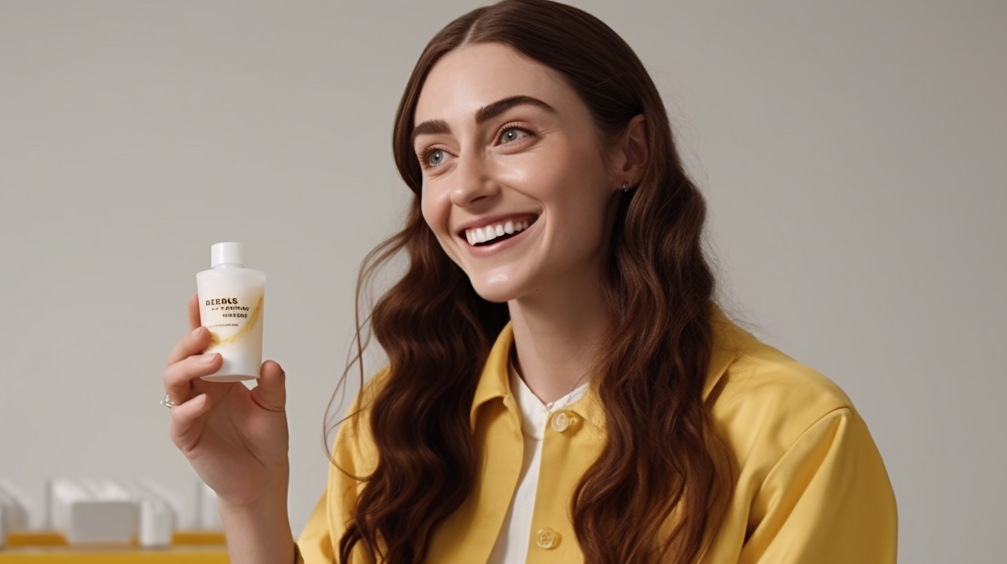 The Smiling Woman Demonstrating Face Cream On Camera