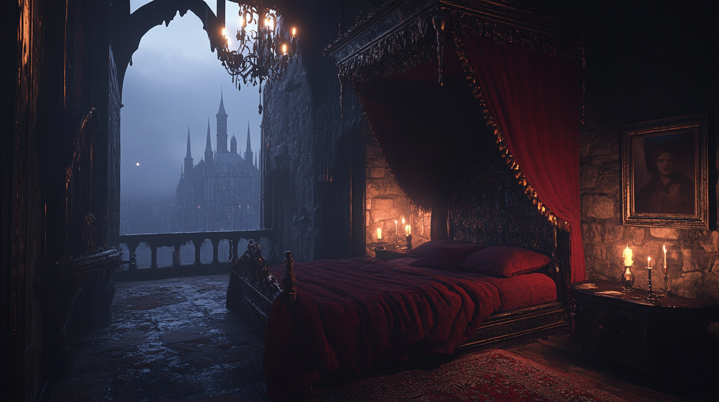 The Spooky Medieval Castle Master Bedroom at Midnight