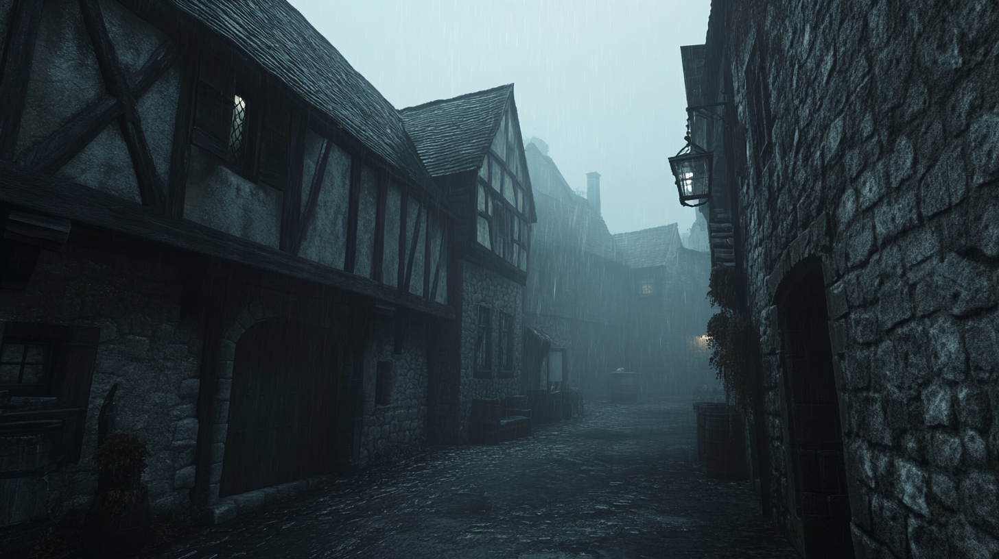 The Spooky Medieval Town under Dark Skies