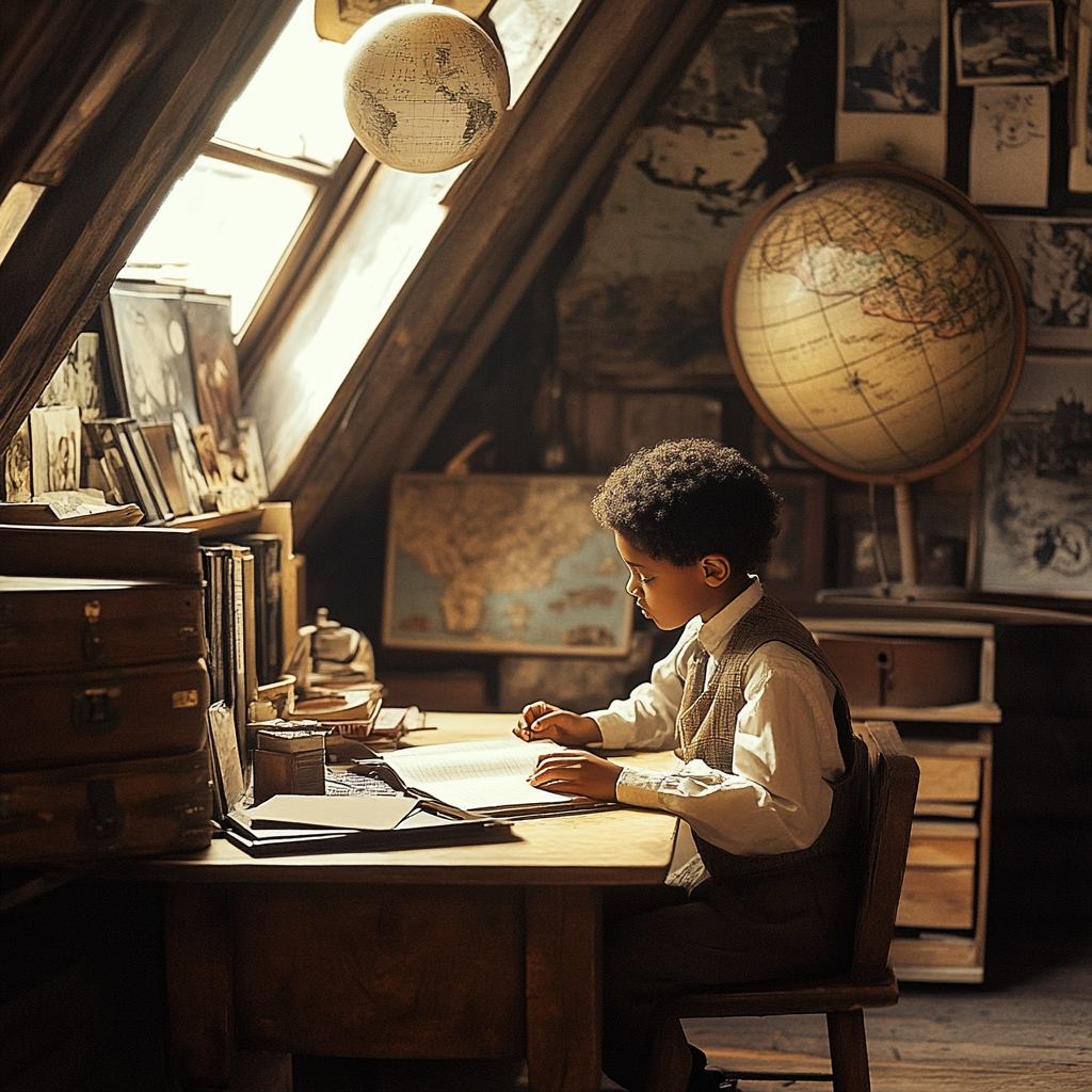 The Storyteller: A Black Child in Cozy Attic