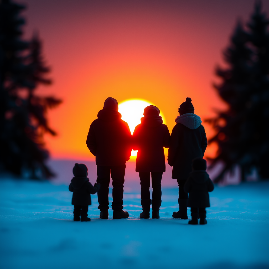 The Sunrise Watchers: Miniature Winter Silhouettes