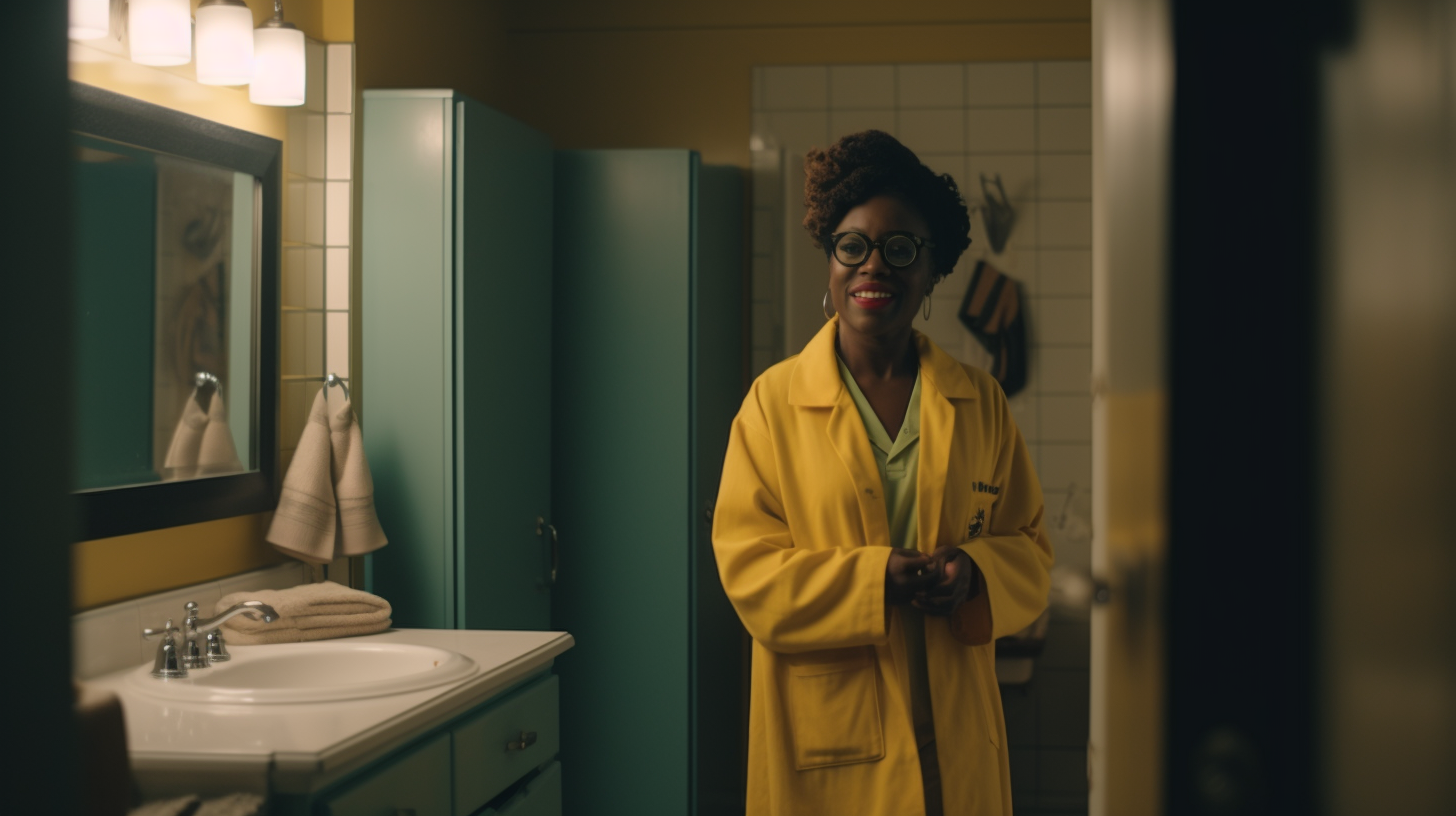 The Surprised Woman Meeting Doctor in Upscale Bathroom