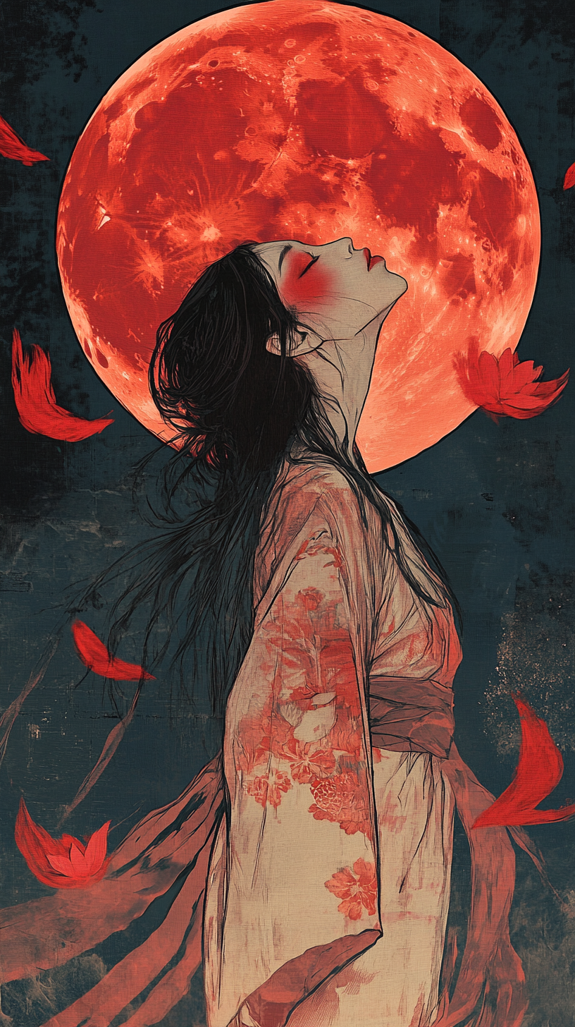 The Surreal Red Fox Woman under Full Moon