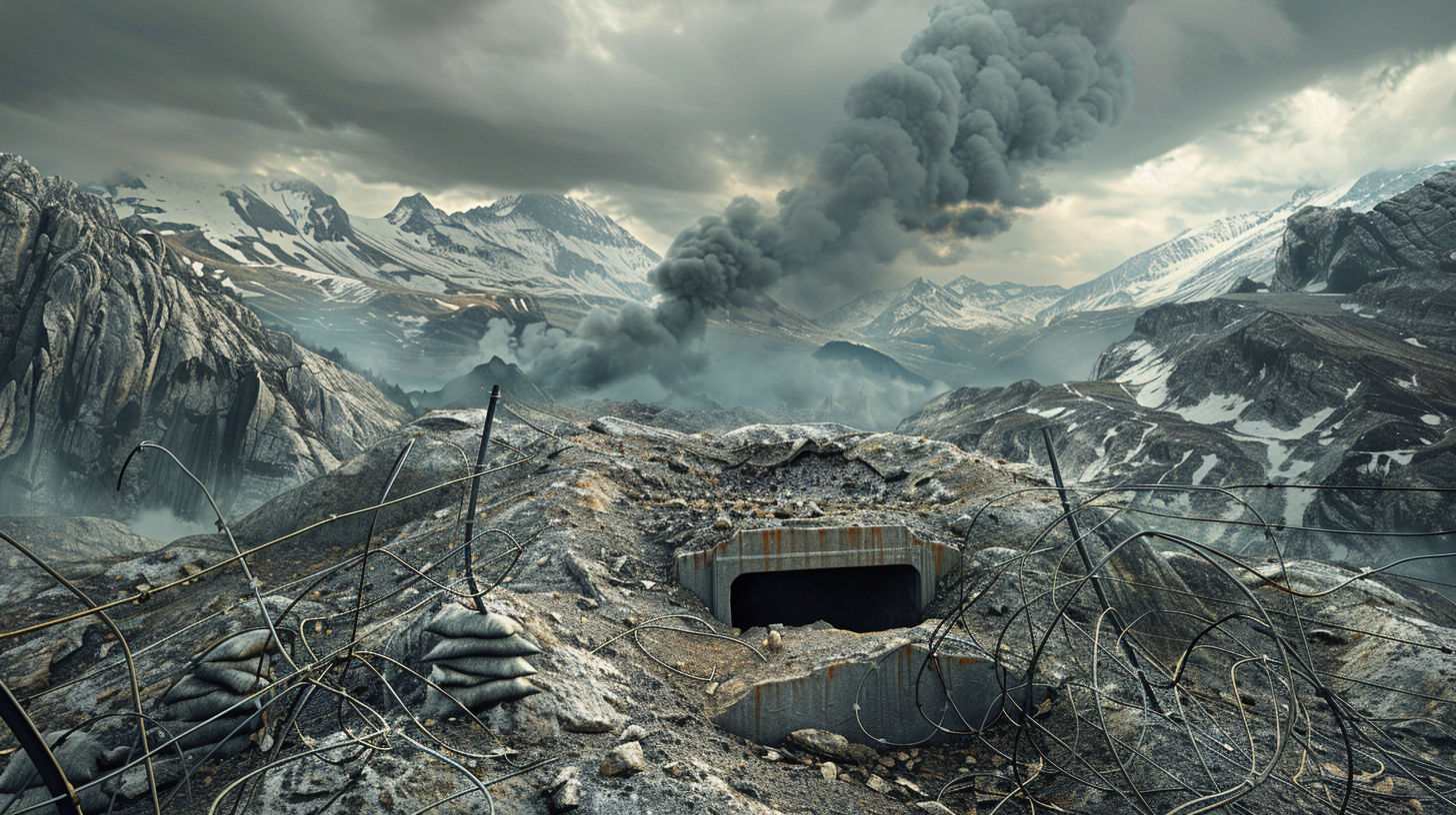 The Swiss mountain landscape in wartime turmoil