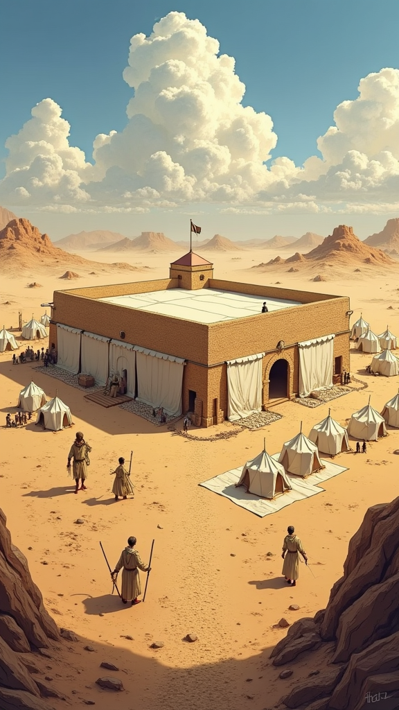 The Tabernacle in the Israelite camp in the desert.