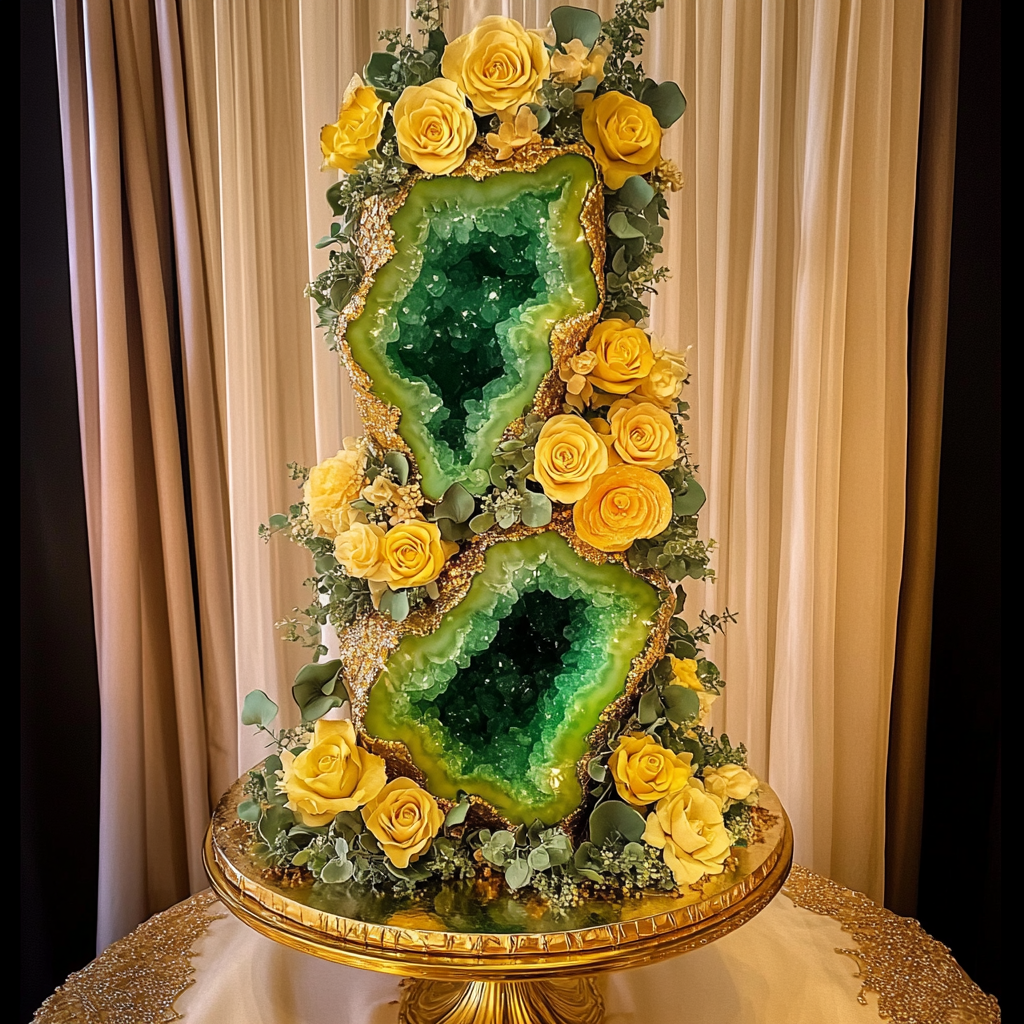 The Tall Geode Cake with Yellow Roses Display