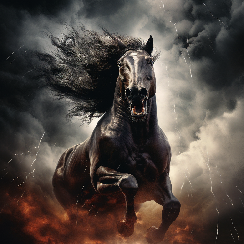 The Terrified Horse in a Stormy Night