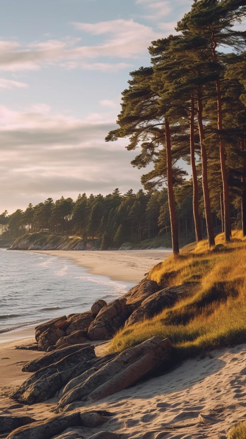 The Tranquil Baltic Coastline with Pine Forests