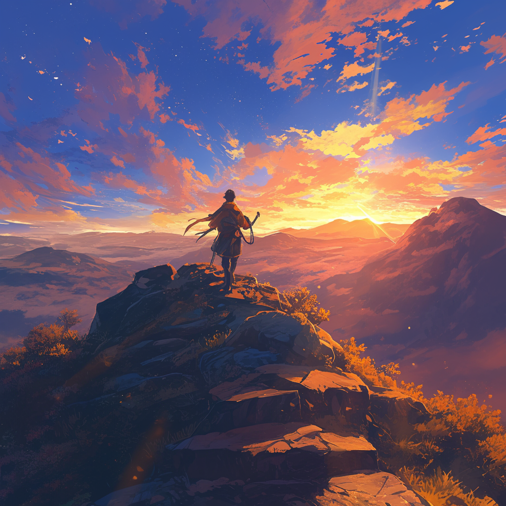 The Traveler Conquering Mountain to See Sunrise.