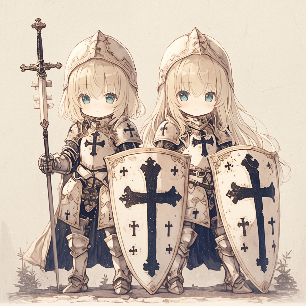 The Twins: Chibi Catholic Knights in Black Ink