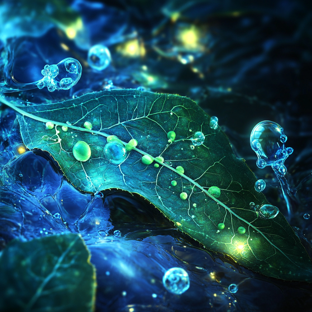 The Vibrant Blue Photosynthesis Process in Leaf