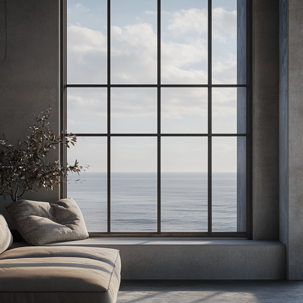 The Warehouse Loft Apartment Window Overlooks the Ocean.