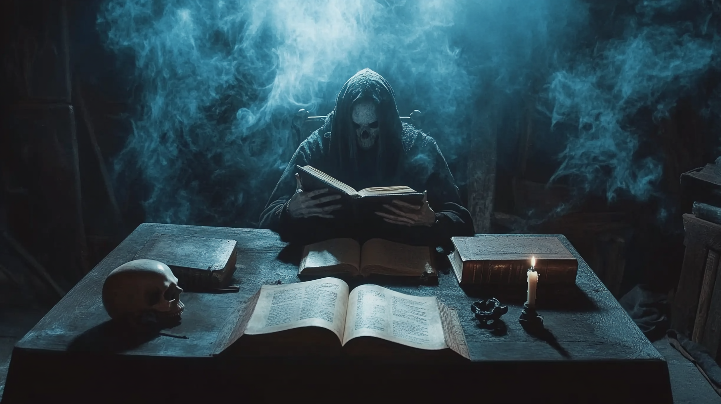 The Warlock's Gloomy Study with Glowing Book