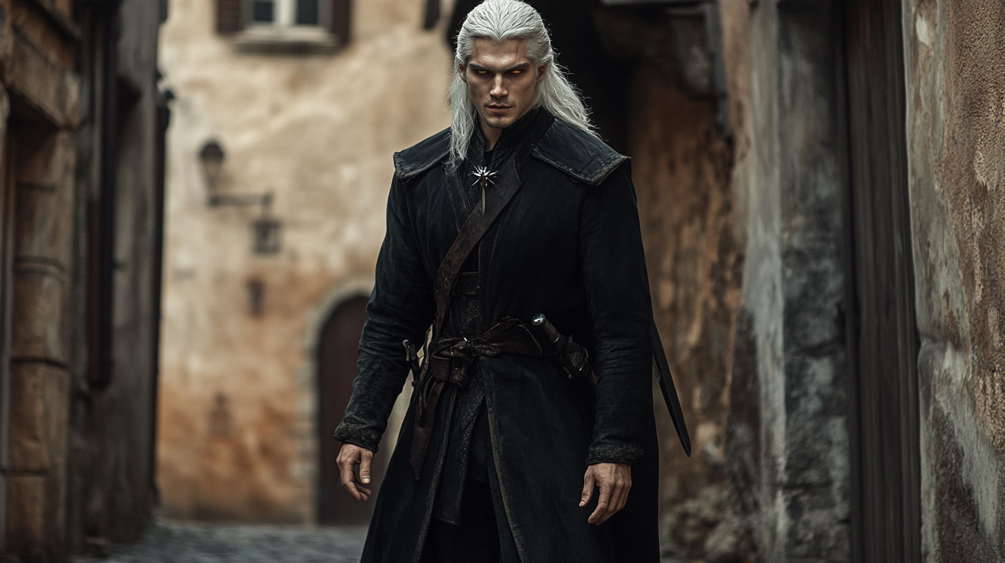 The Witcher-Like Man Strolls in Medieval Street