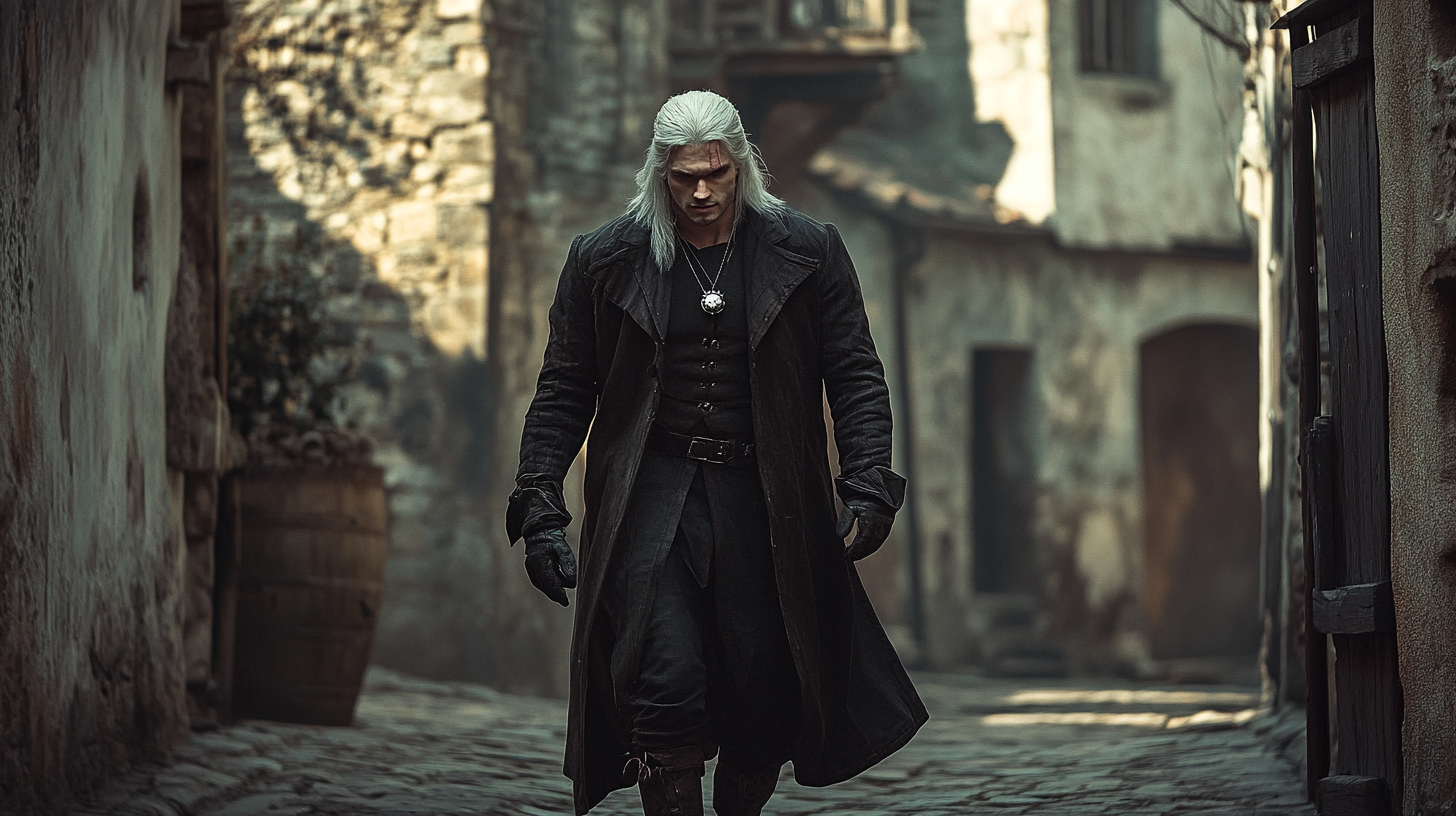 The Witcher-like Man Strolling in Medieval Street