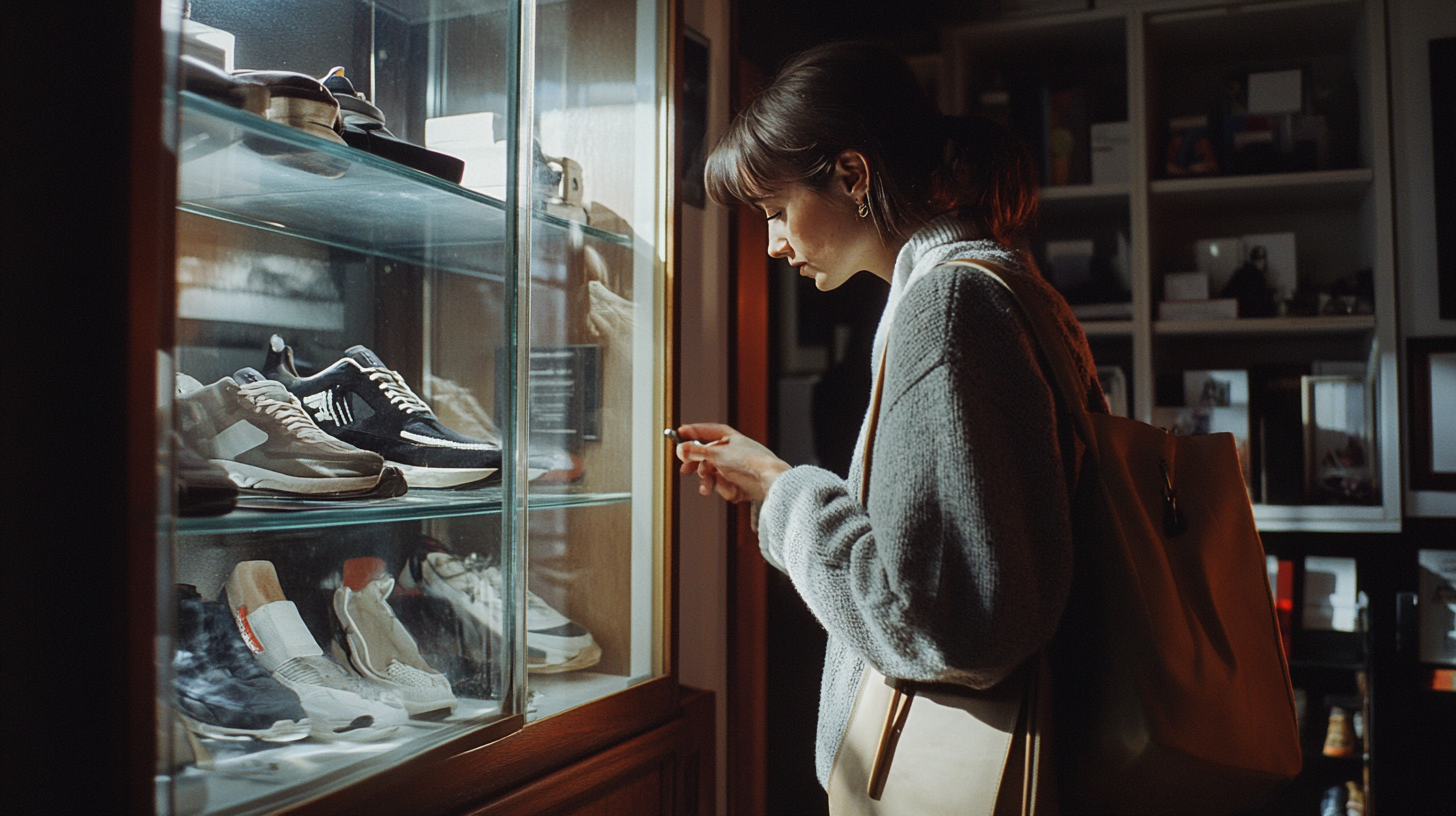 The Woman Examining Old Shoe Before Work