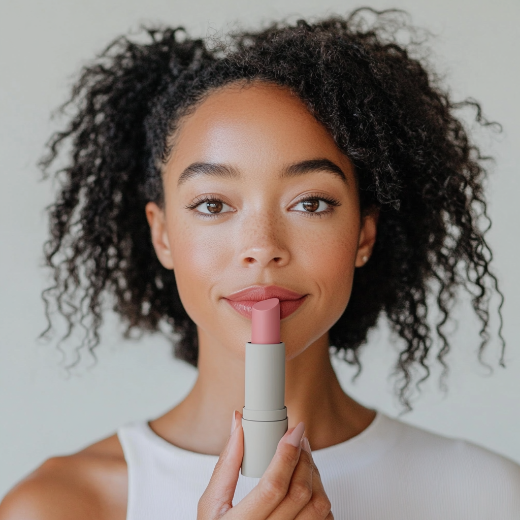 The Woman Posing with Pink Lipstick