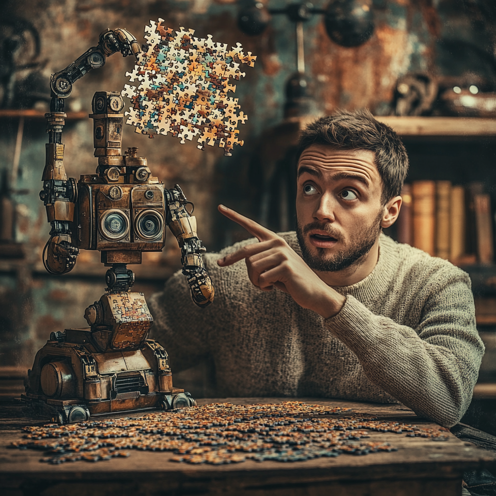 The Young Man and Robot with Puzzles