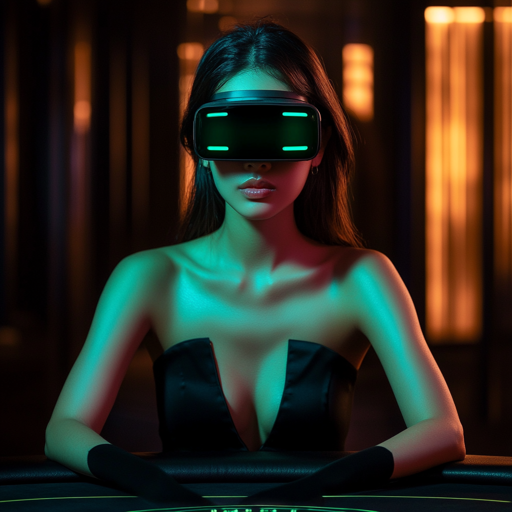 The Young Woman Playing VR Games at Casino