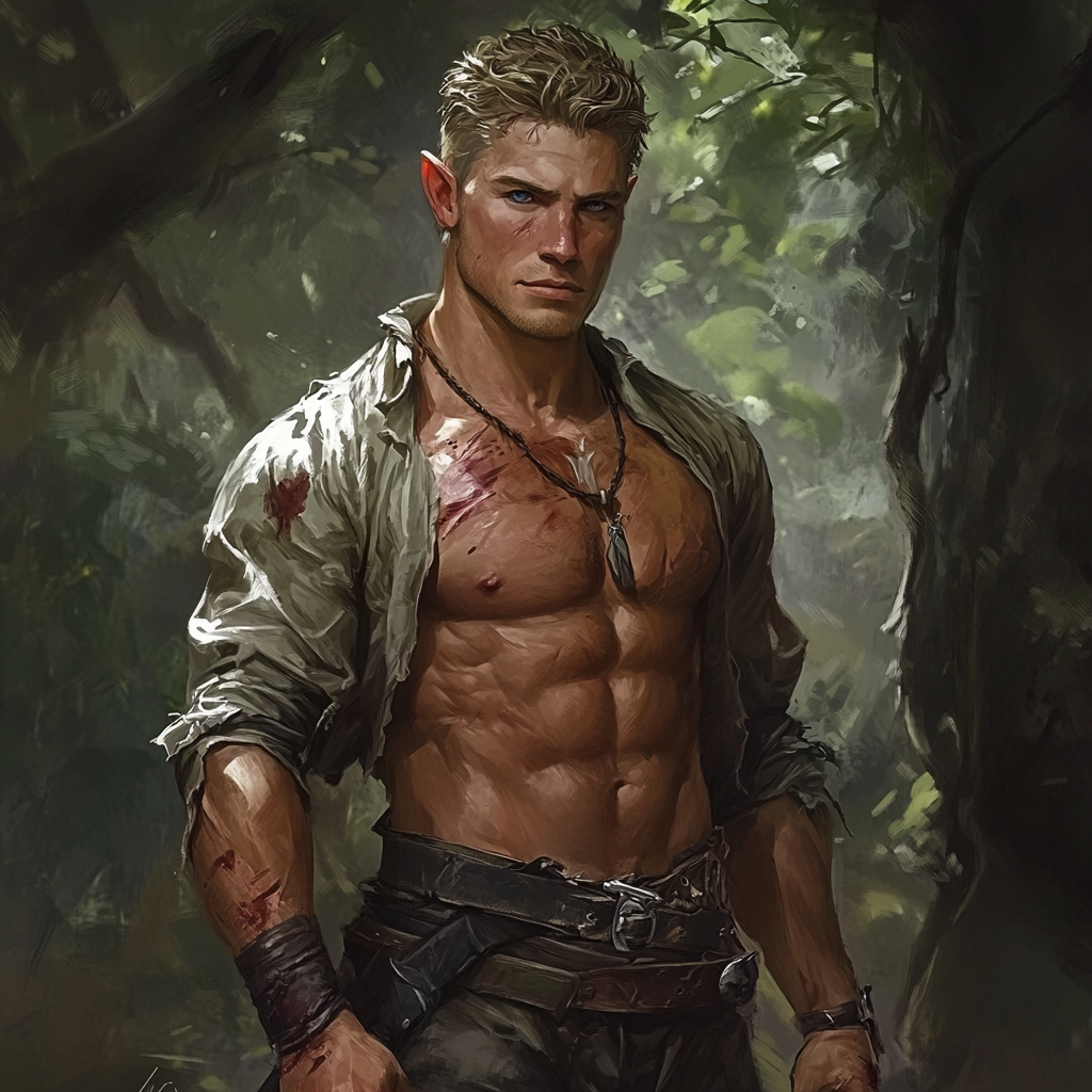 The Young Wood Elf Swordsman in Forest