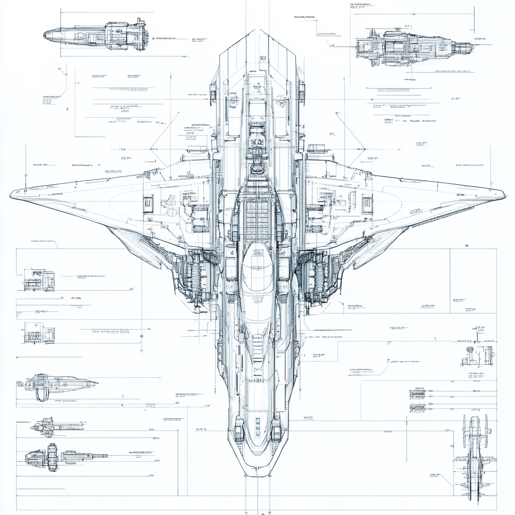 The advanced spaceship with fins and weapons.