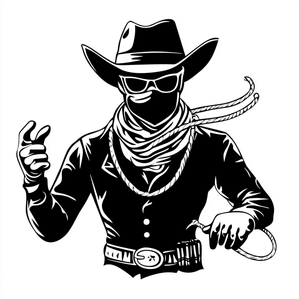 The black and white cowboy with a lasso