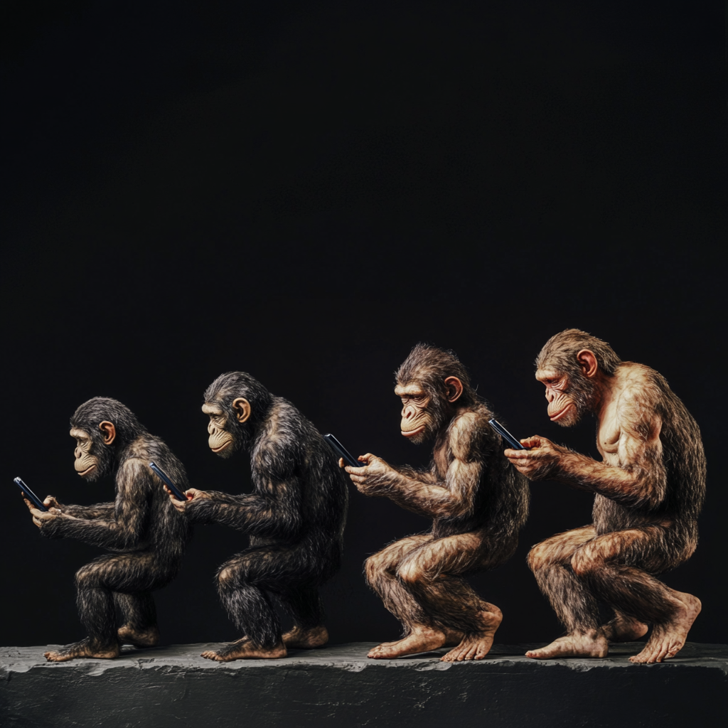 The evolution of man: from ape to phone zombie.