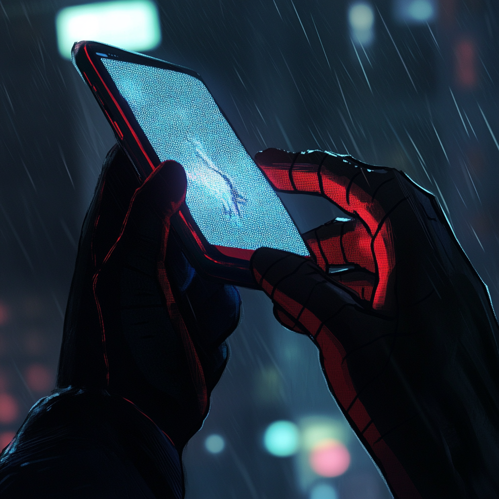 The hand holding phone, Spider-verse style.