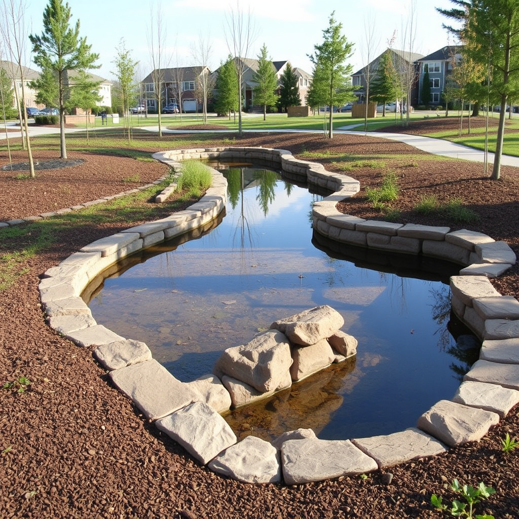 The large water basin in school yard.