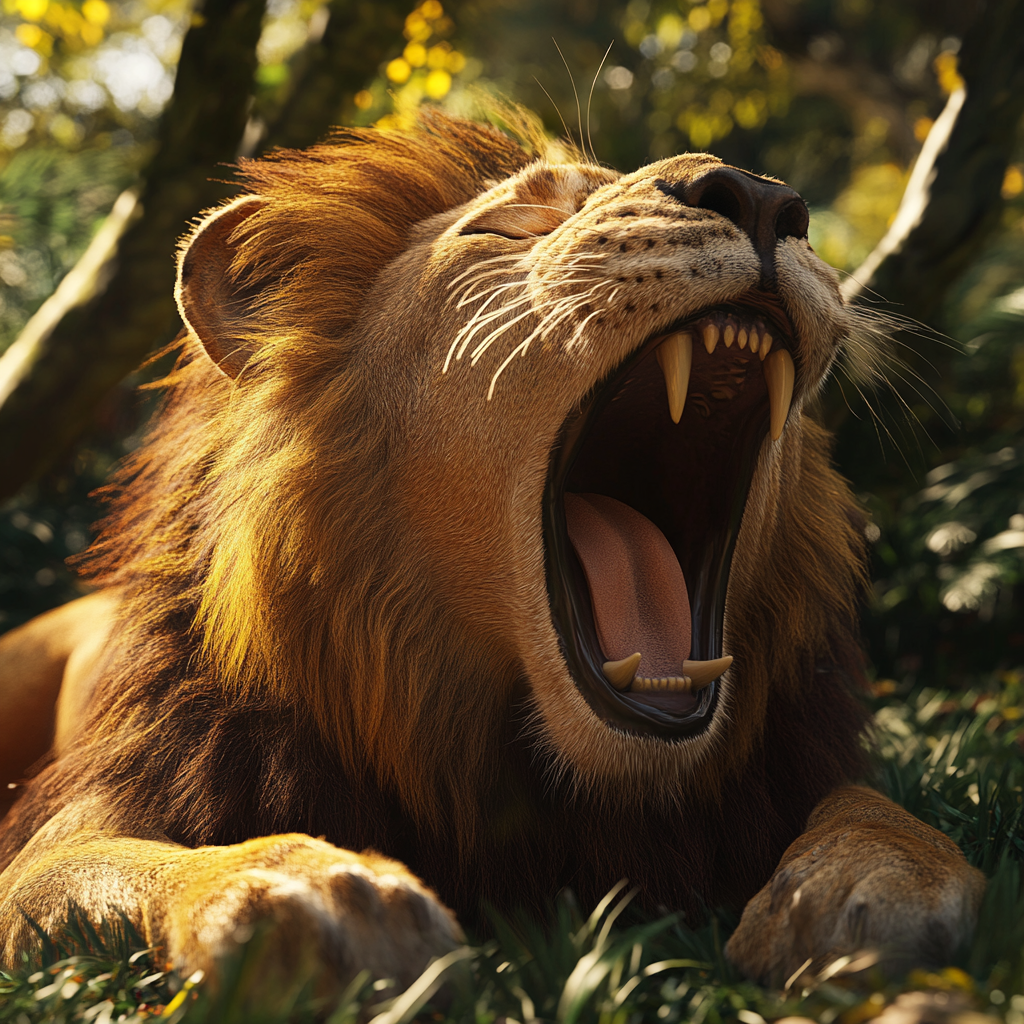 The male lion waking up from a nap