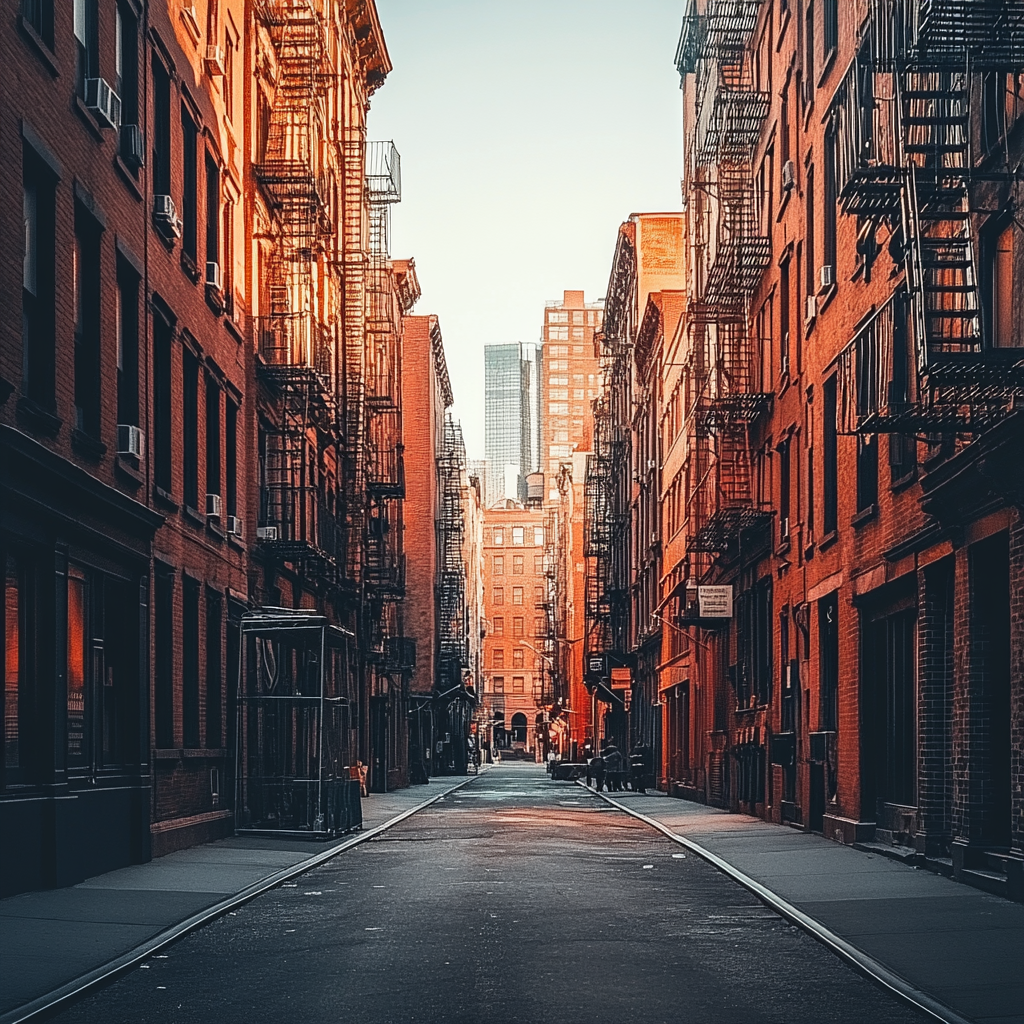 The quiet Manhattan street with classic buildings