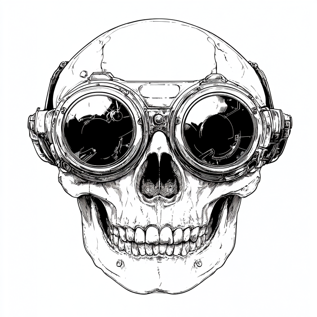 The skull with aviator goggles on white background.