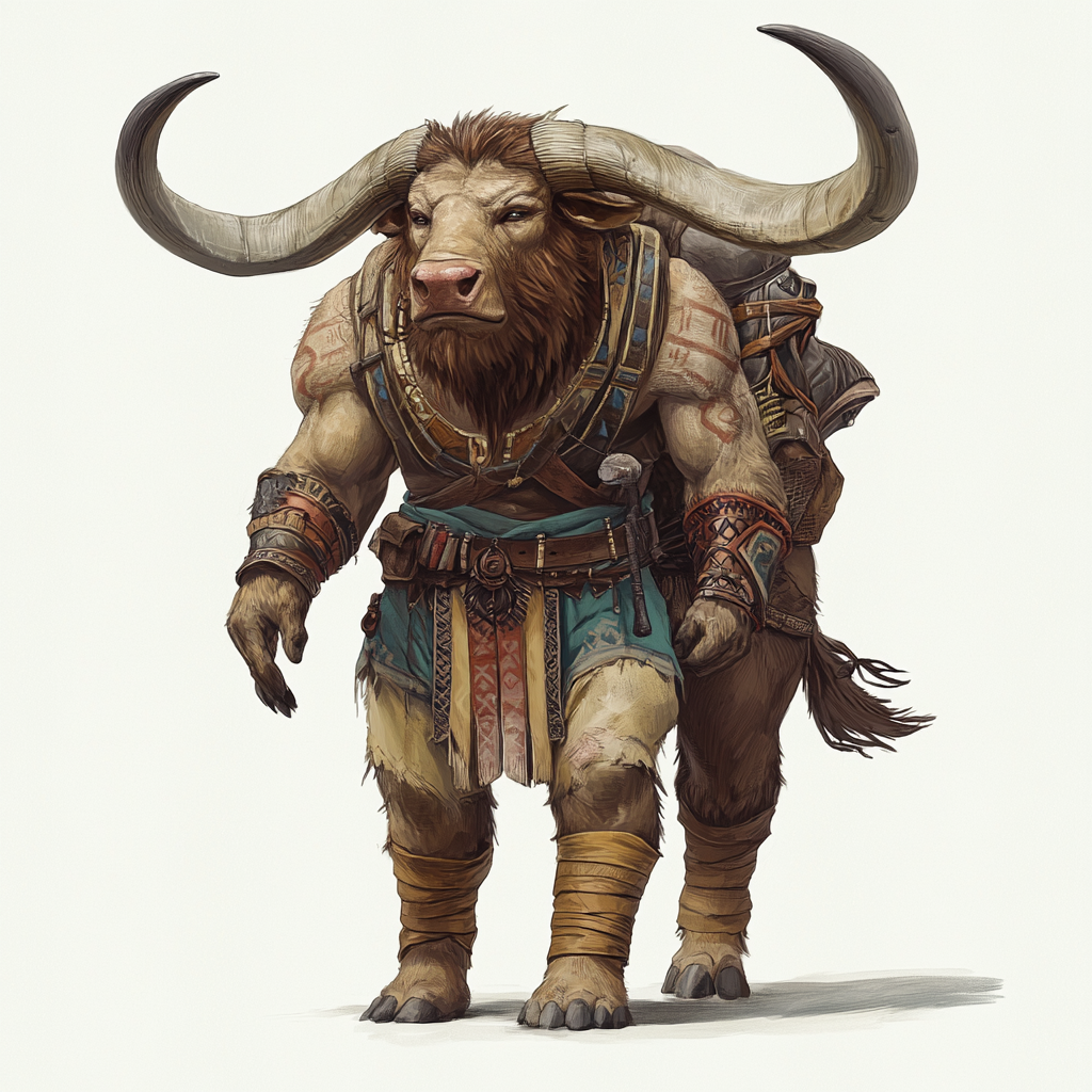 The strong water-buffalo minotaur in jungle gear.