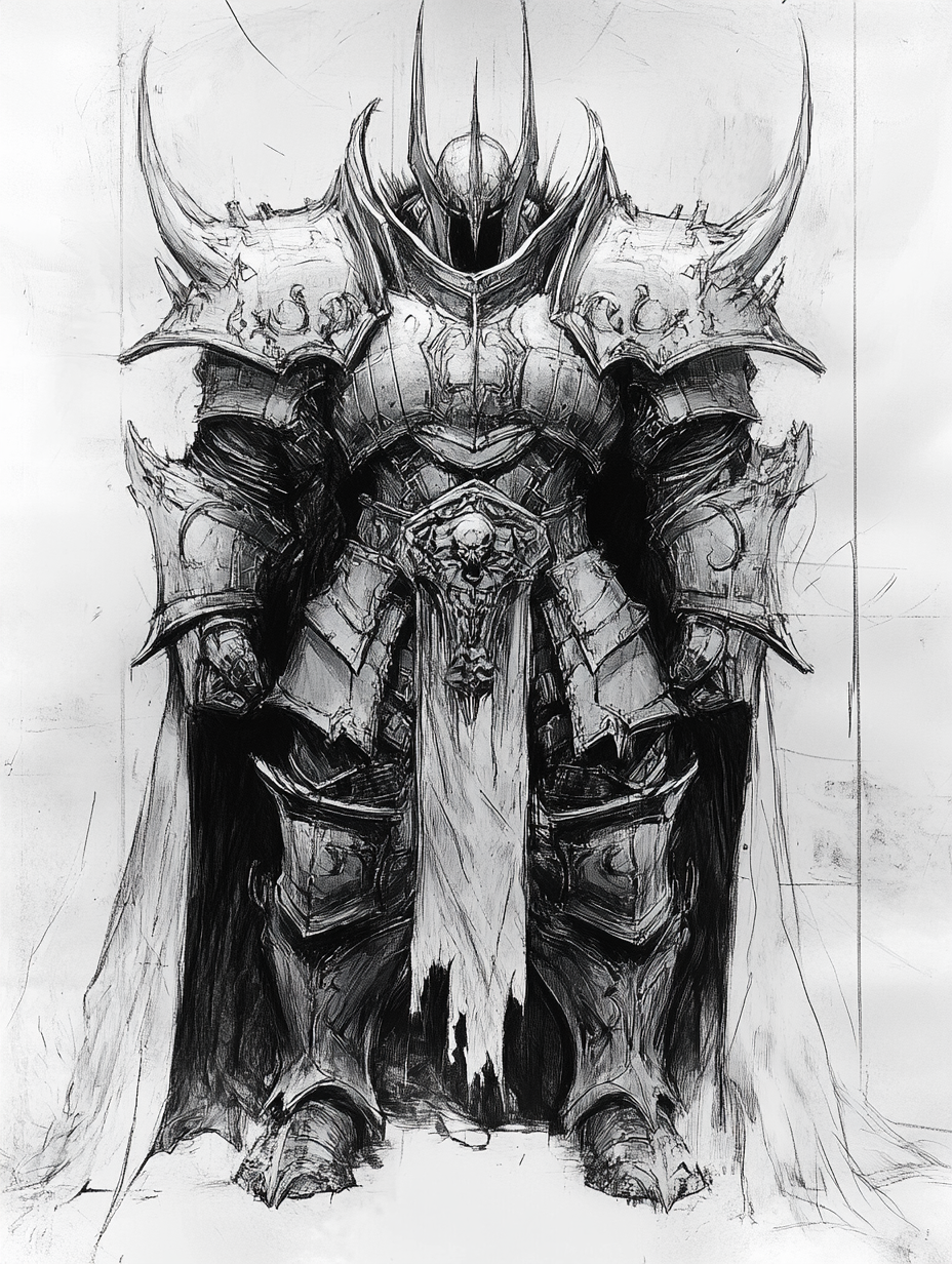 Thick, jagged sketch of menacing, powerful demonic figure.